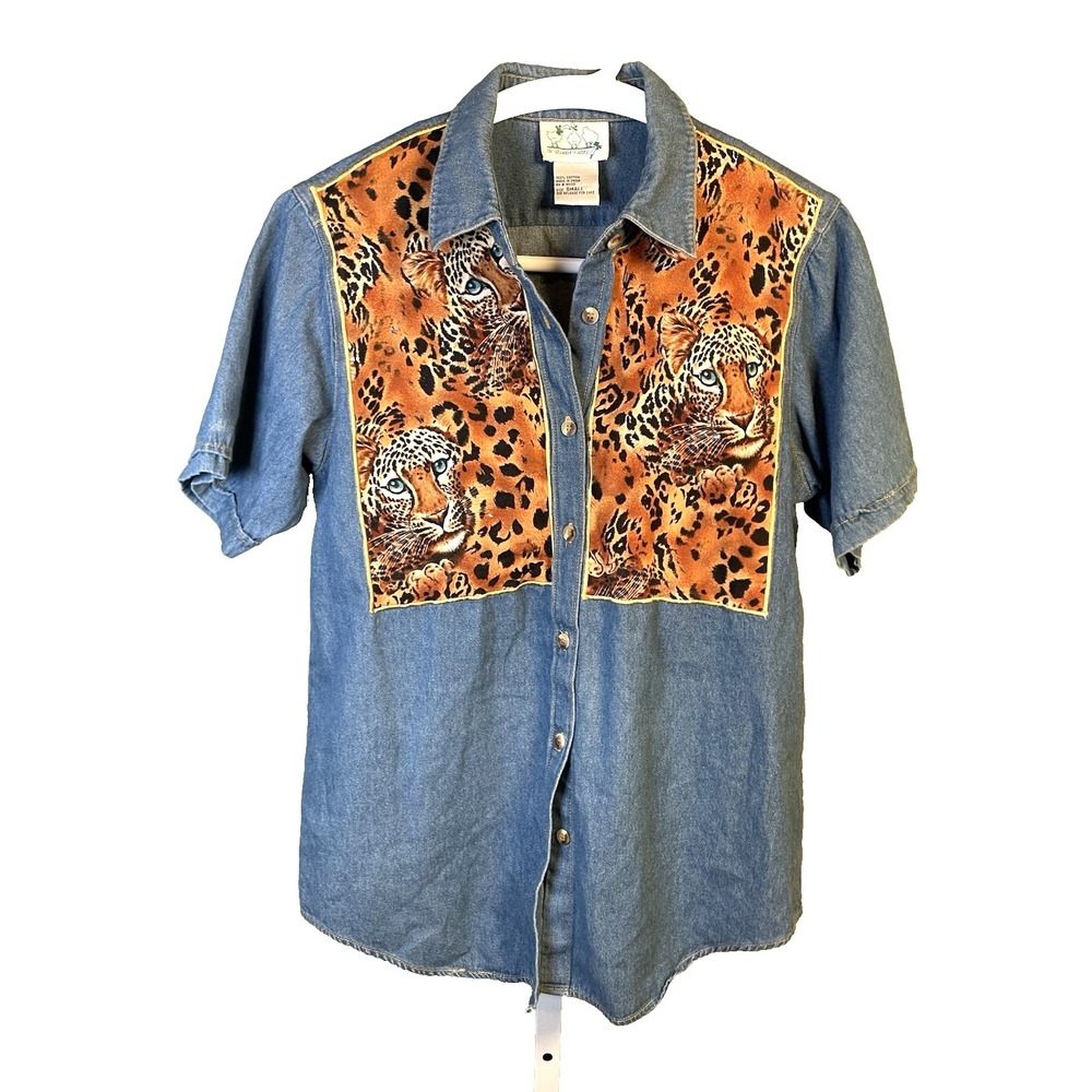 Vintage Quacker Factory Women's‎ Shirt Small Button up Tiger Rave 90's Animal
